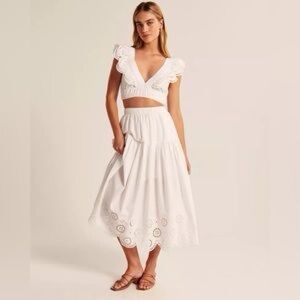 Abercrombie & Fitch White Eyelet midi skirt and flirty top (2 pieces)